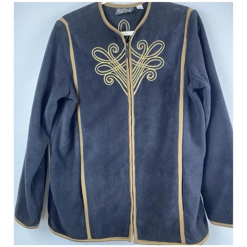 Bob Mackie Sz S Wearable Art Fleece Jacket L/S Women's Embroidered Full Zip - Picture 2 of 8